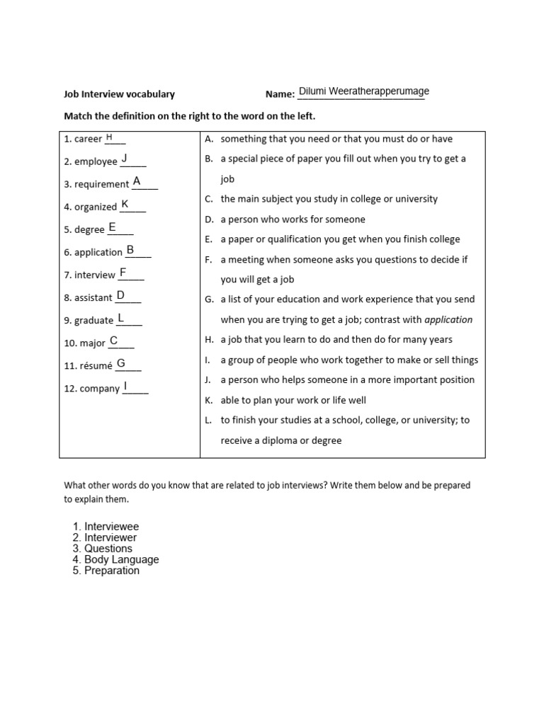 Job Interview Vocabulary Pdf