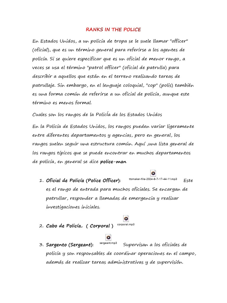 Ranks in The Police-Rangos en La Policia | PDF