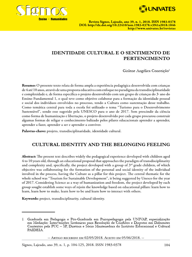 Identidade Cultural e o Sentimento de Pertenciment | PDF