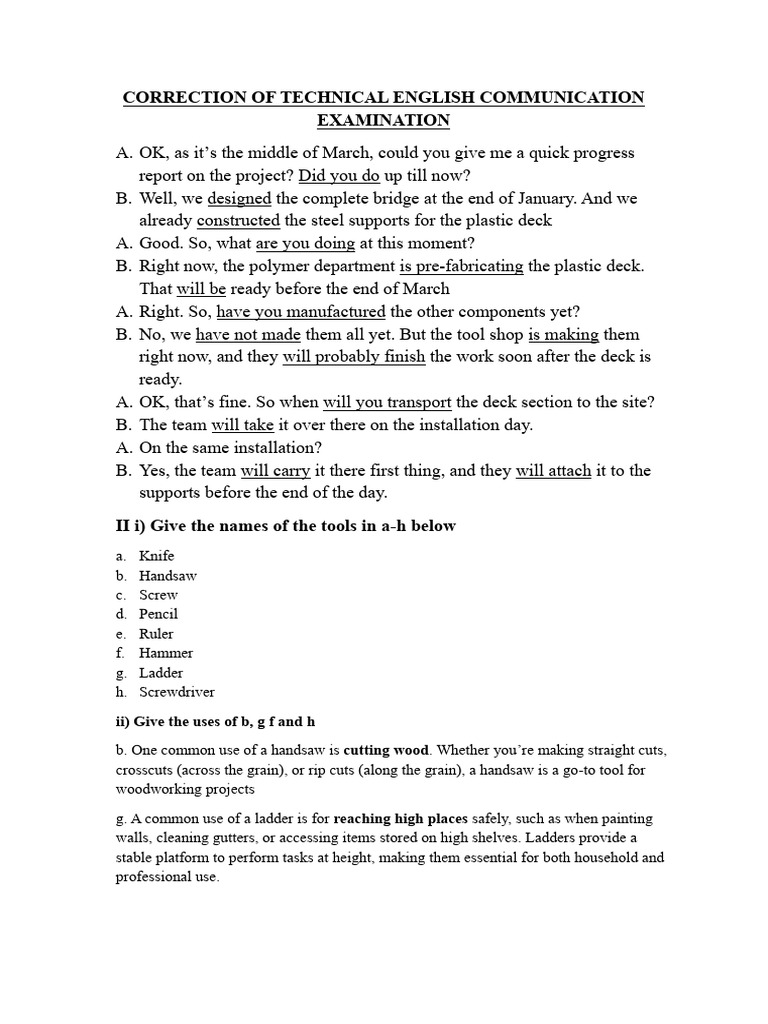 Correction of Technical English Communication Examination | PDF