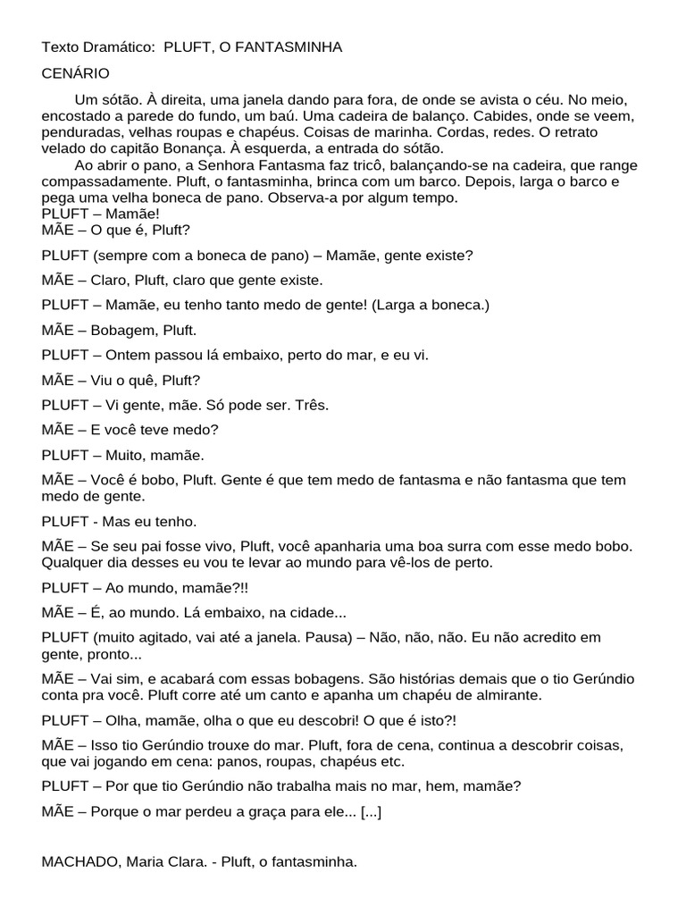 Texto Dramático: Pluft, o Fantasminha | PDF