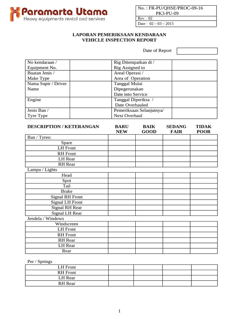 FR-09-16-Vehicle Inspection Checklist-Rev.2 | PDF