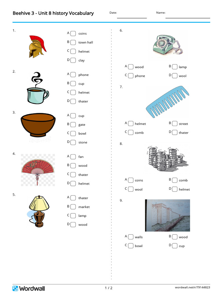 Beehive 3 Unit 8 History Vocabulary Quiz | PDF