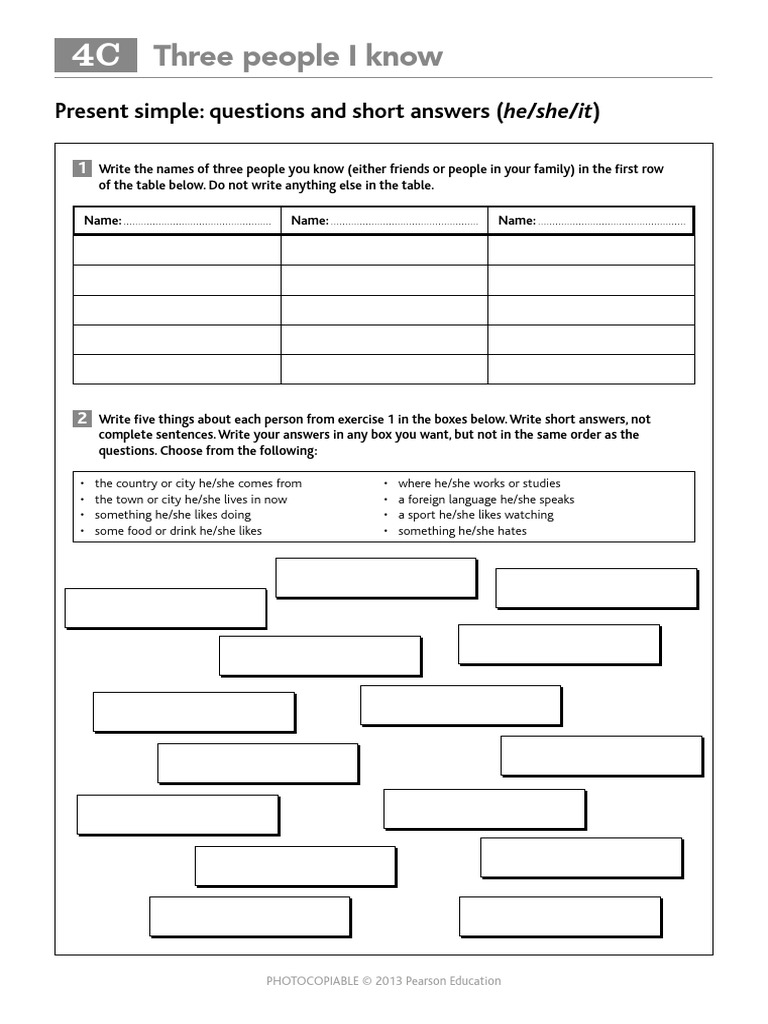 Three People I Know: Present Simple: Questions and Short Answers (He ...