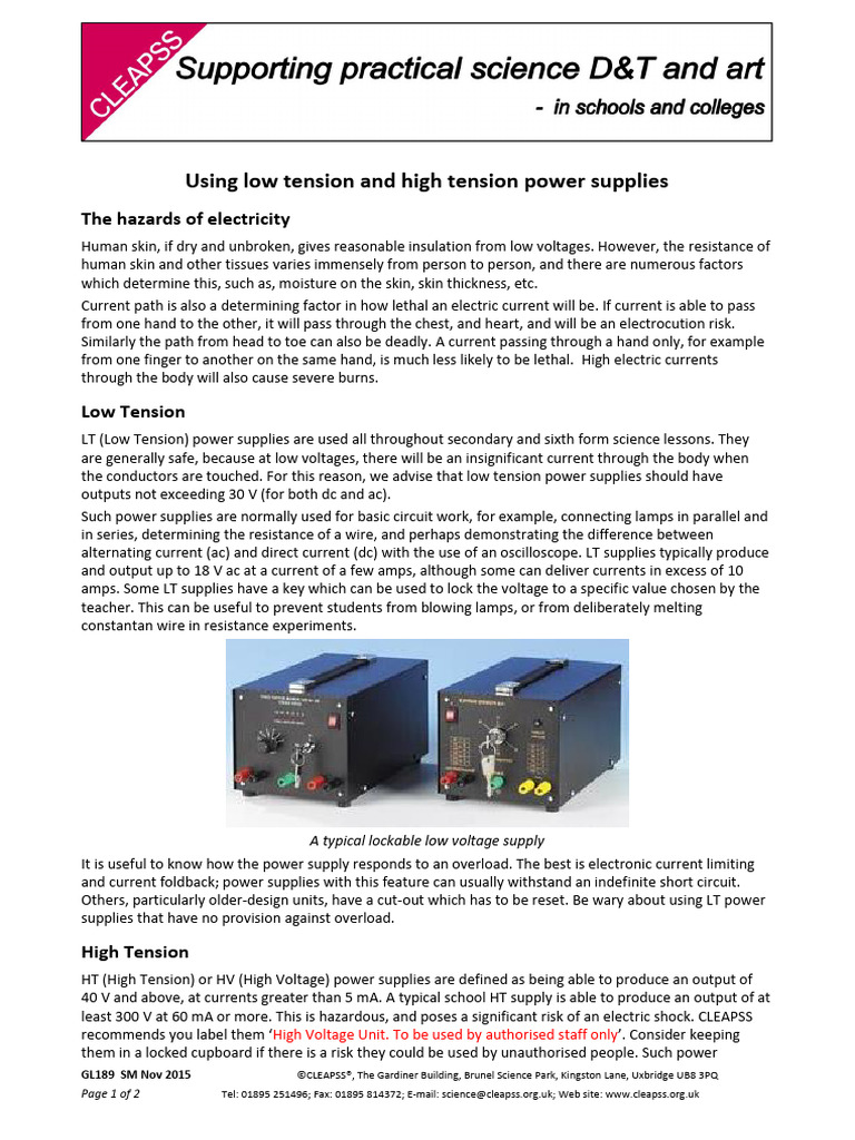 GL189 Using Low Tension and High Tension Power Supplies | PDF