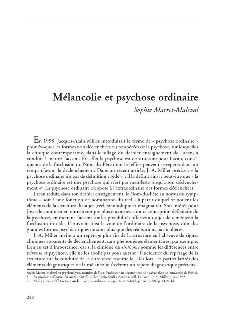 Melancolie Et Psychose Ordinaire PDF — free download