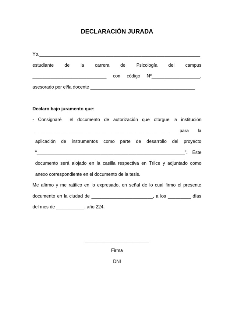 Modelo de Declaración Jurada | PDF