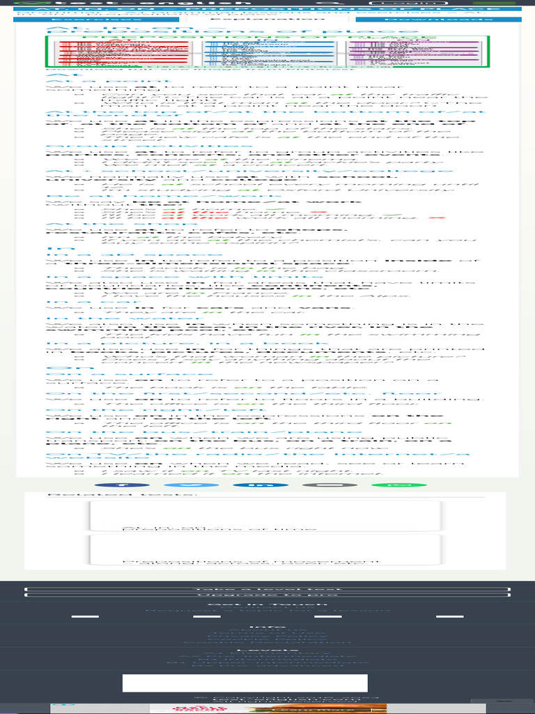 At In On Prepositions Of Place Test English Pdf
