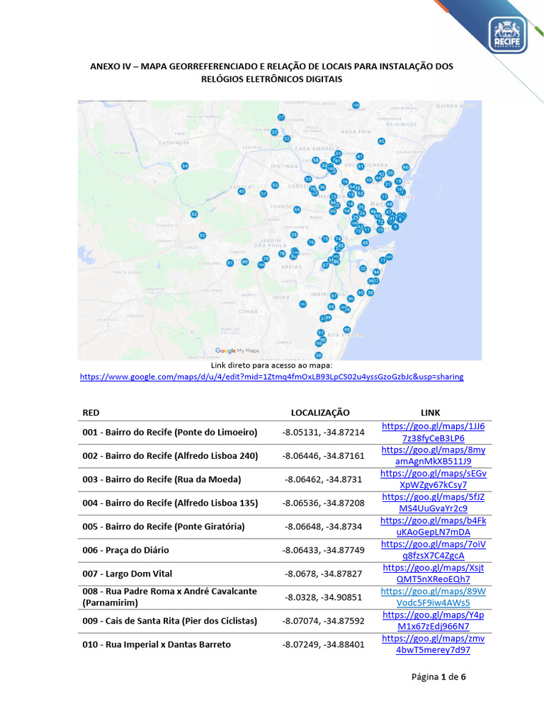 Anexo Iv - Mapa Georreferenciado e Relação de Locais para Instalação ...