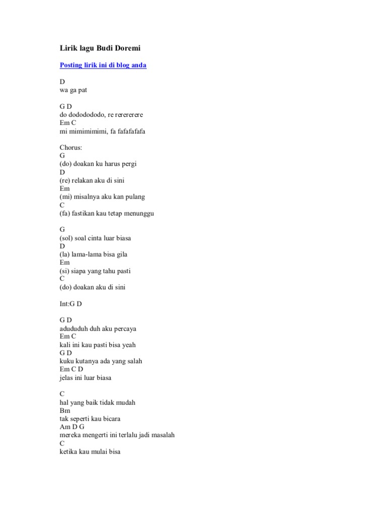 Lirik Lagu Budi Doremi