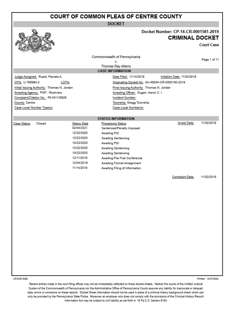 CP Docket Sheet | PDF