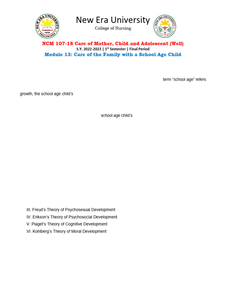 Module 13 Care of The Family With A School Age Child 2023 | PDF
