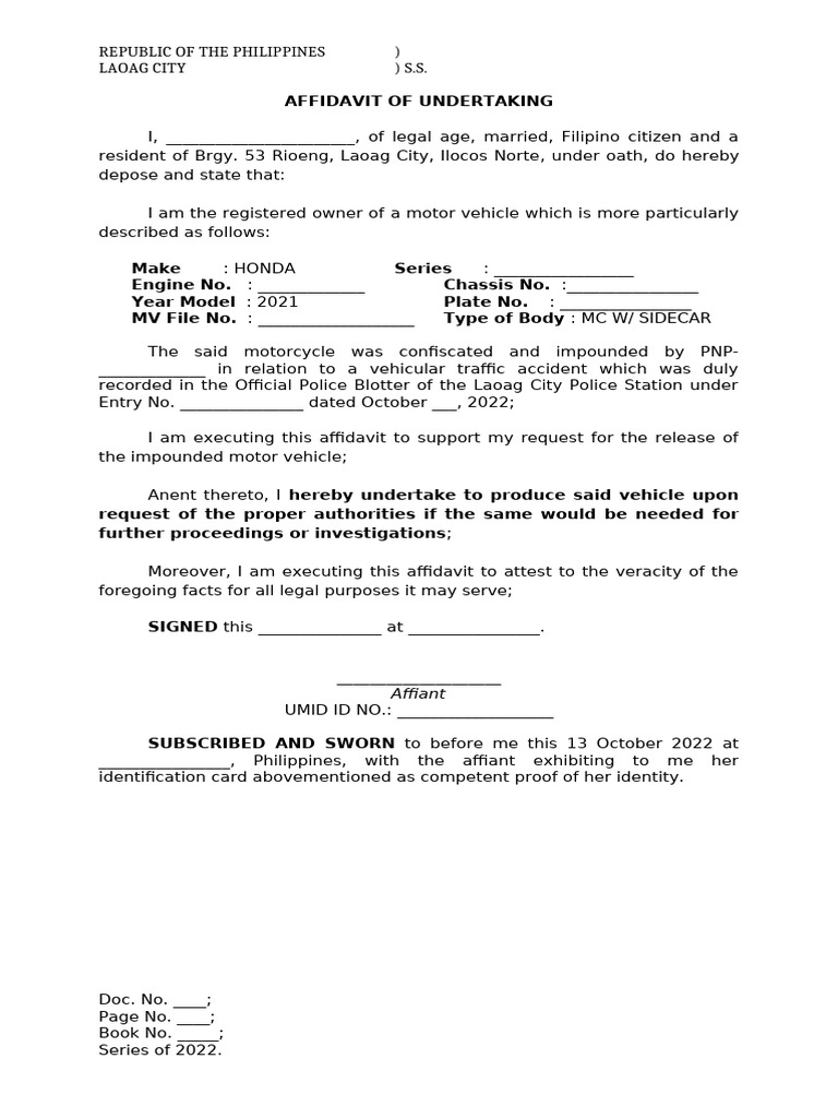 Affidavit of Undertaking | PDF