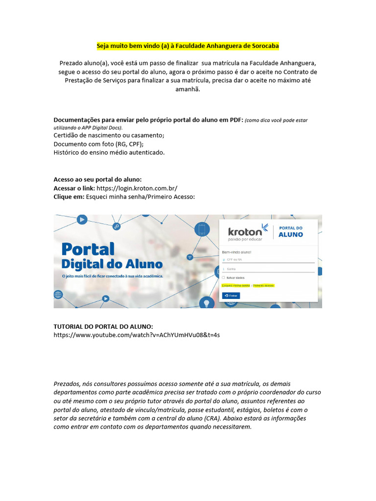Acesso Portal Do Aluno Ead e Semipresencial | PDF