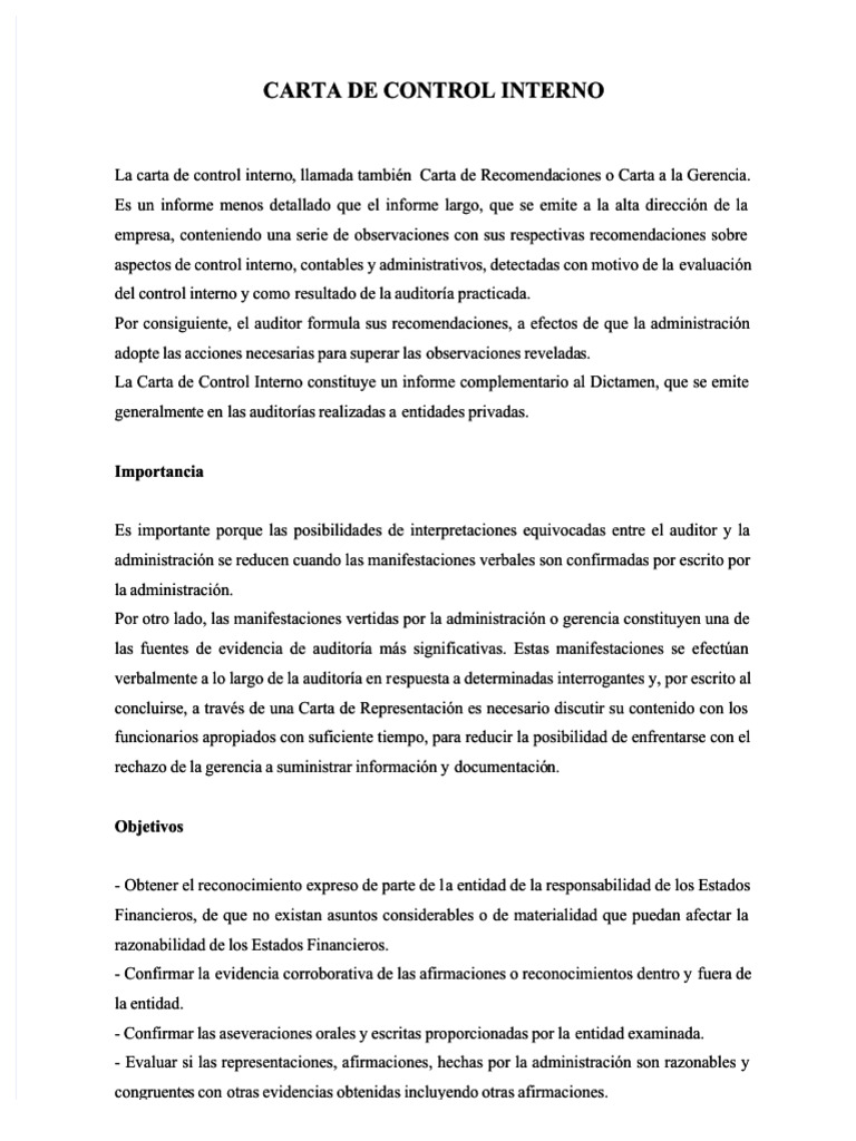 Carta de Control Interno: Guía y Recomendaciones | PDF | Auditoría ...