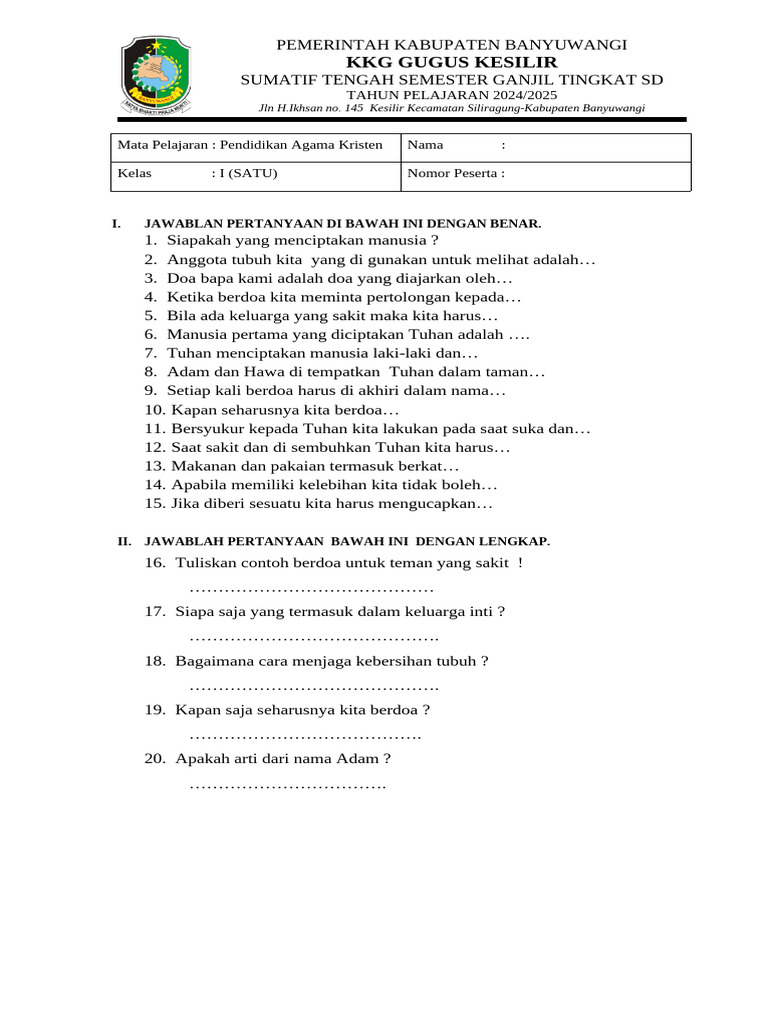 Agama Kristen Kelas 1 Pdf