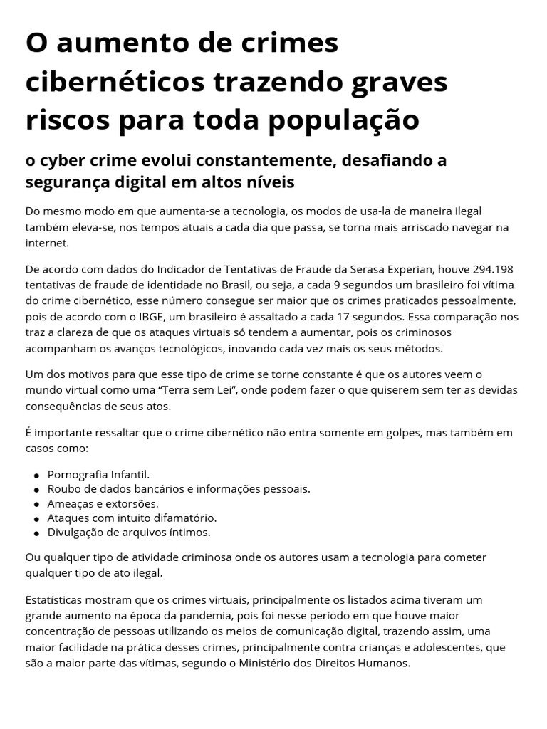 O Aumento de Crimes Cibernéticos Trazendo Graves Riscos para Toda ...