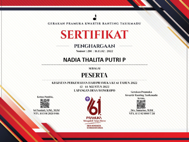 Sertifikat Nadia Thalita Putri P | PDF