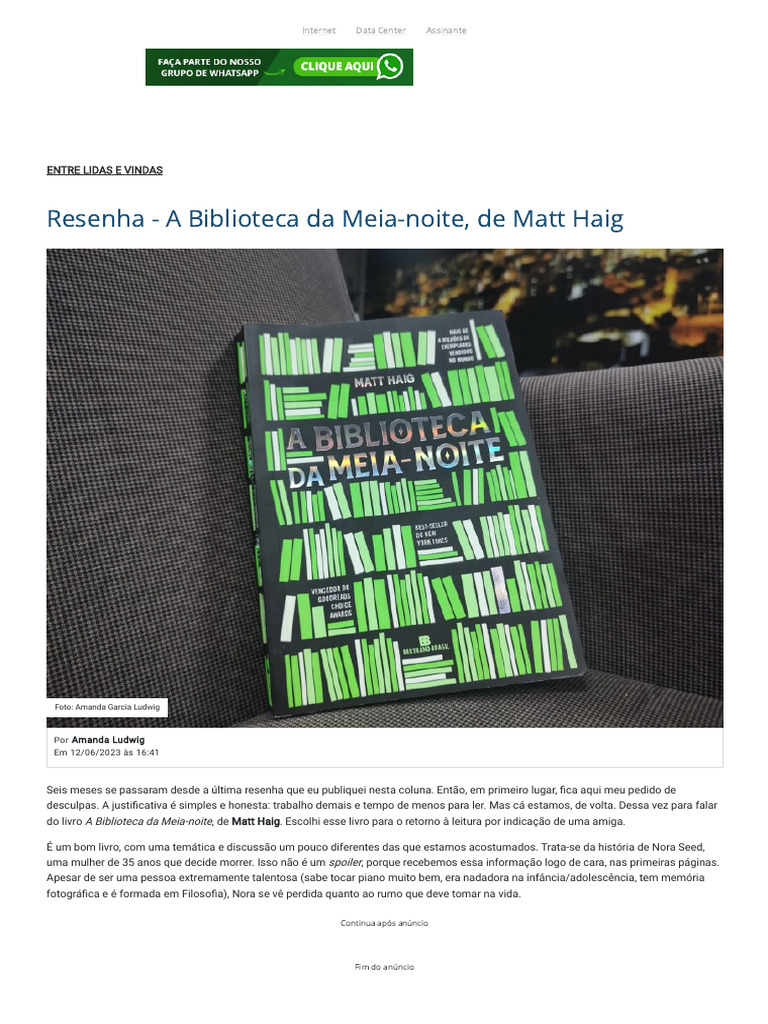 Resenha - A Biblioteca Da Meia-Noite, de Matt Haig | PDF