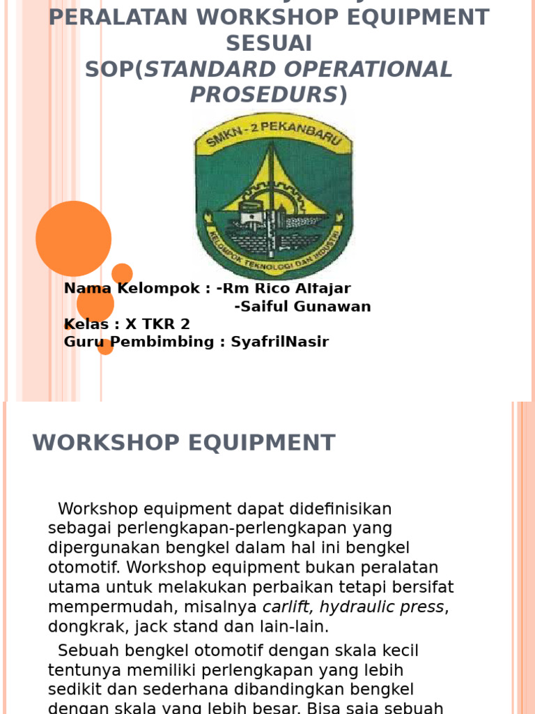 Workshop Equipment (Perlengkapan Bengkel) | PDF
