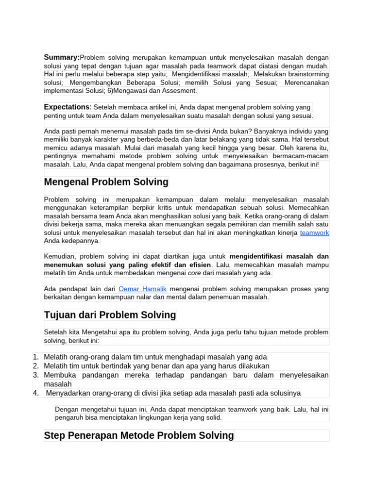 Tahapan Problem Solving untuk Tim | PDF