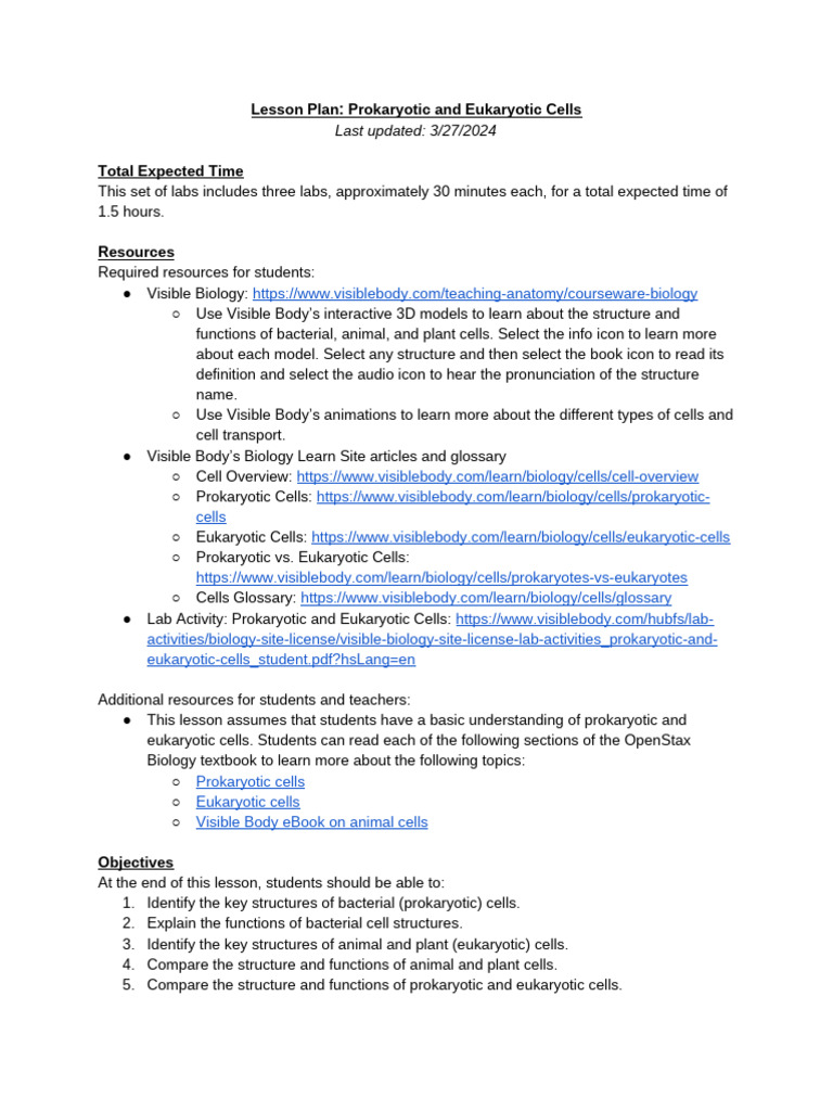Bio Learn Lesson Plan Prokaryotic and Eukaryotic Cells | PDF | Genetics ...