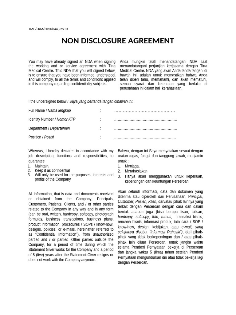 Non-Disclosure Agreement (NDA) Template | PDF | Non Disclosure ...