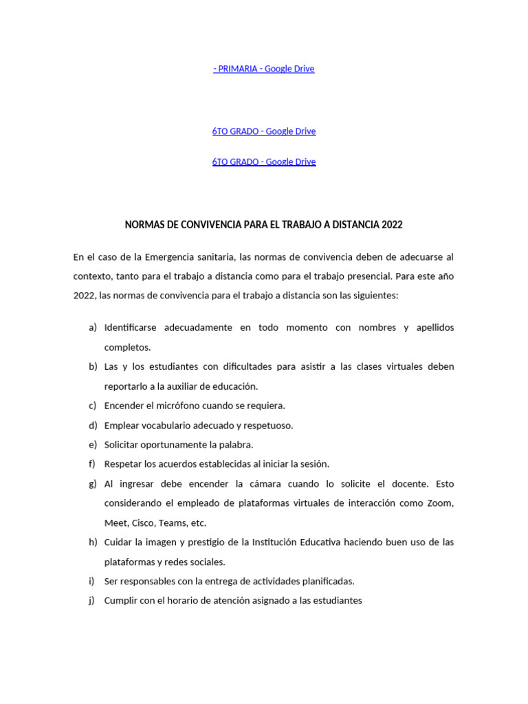 Normas de Convivencia 2022 | PDF | Crecimiento personal y profesional