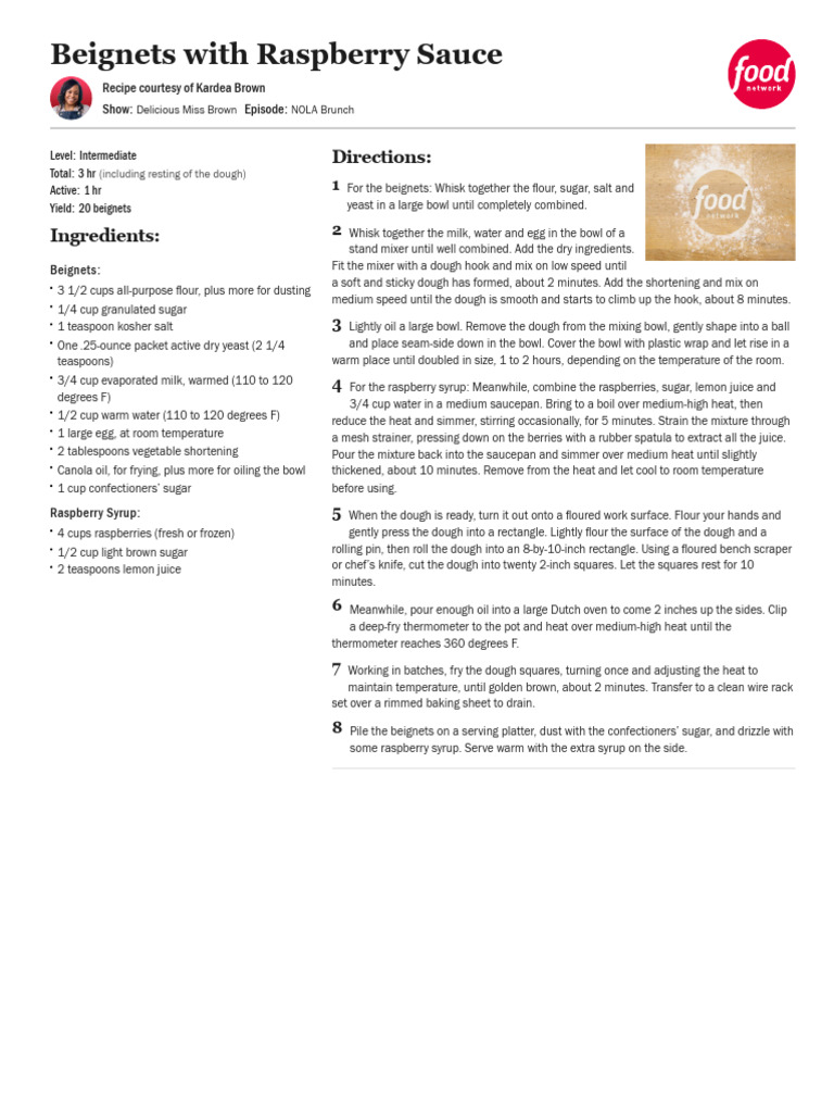 Beignets With Raspberry Sauce Kardea Brown | PDF