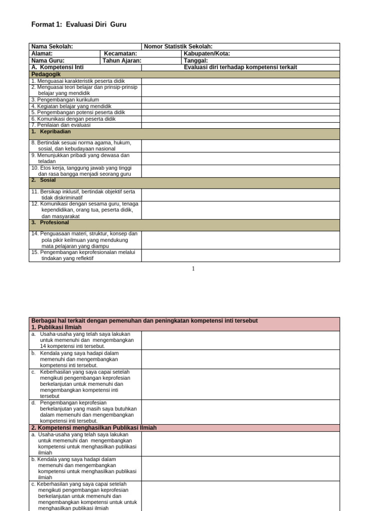 Evaluasi Diri Guru Dan Program Tindak Lanjut | PDF