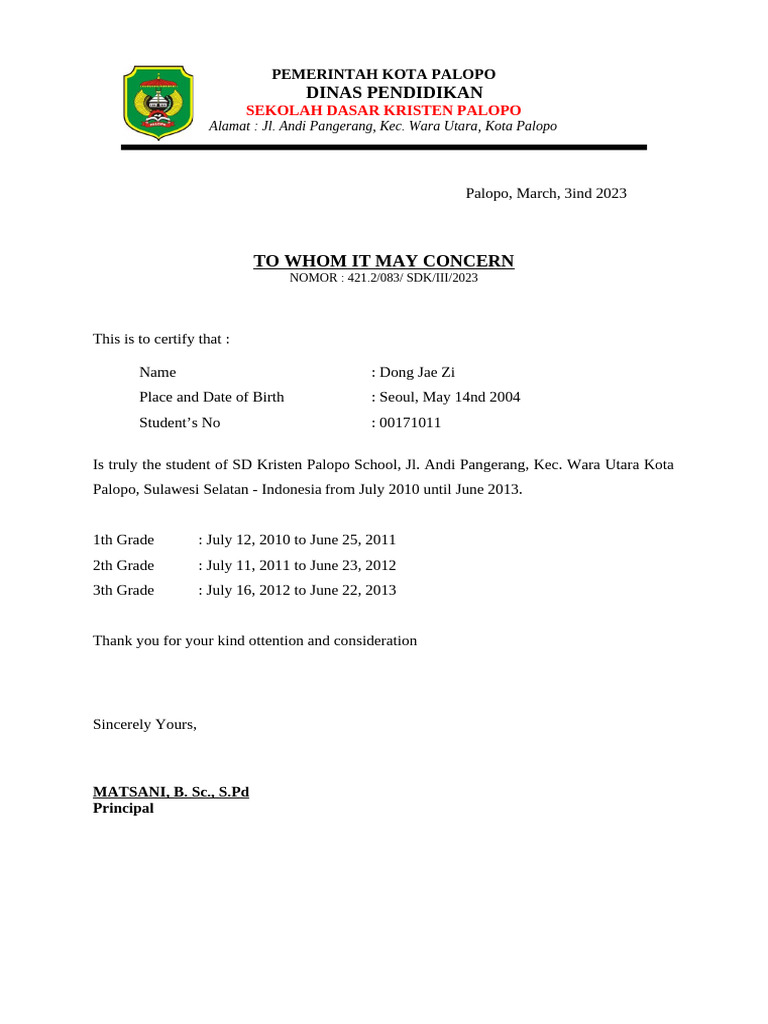 Surat Keterangan Bahasa Inggris | PDF