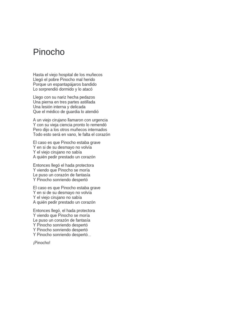 Letra de La Canción de Pinocho | PDF