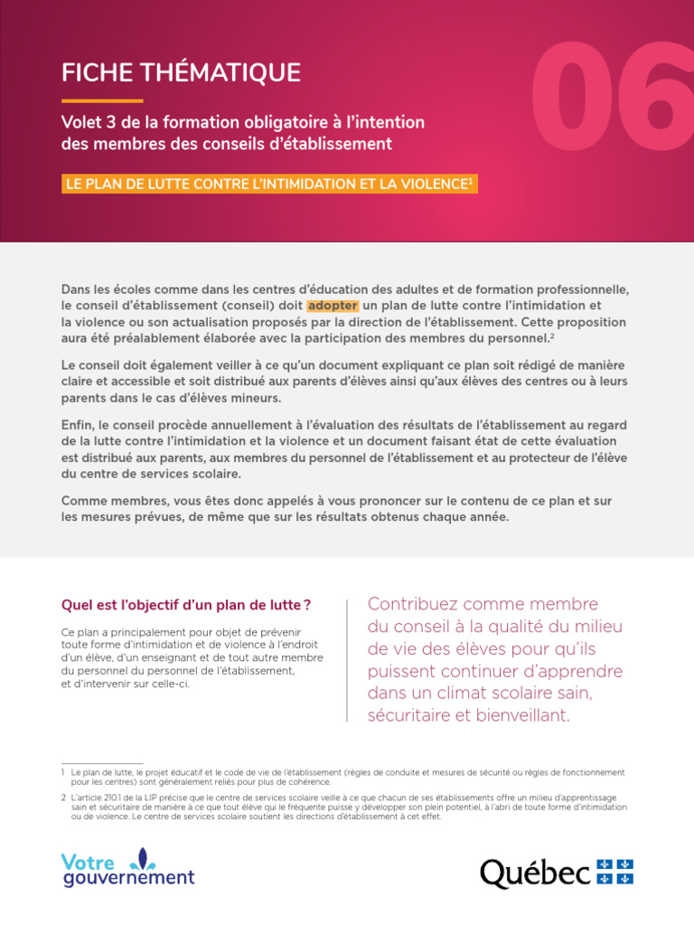 Plan de lutte contre l'intimidation et la violence | PDF | Intimidation ...