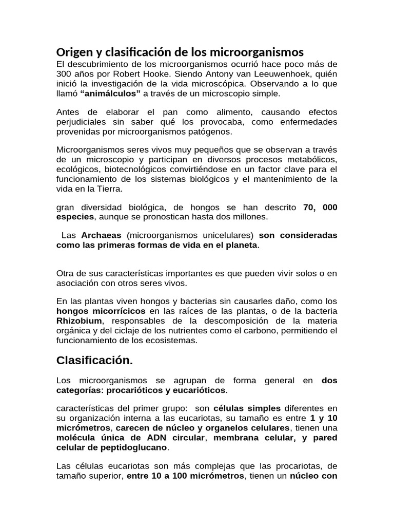Clasificación y rol de microorganismos | PDF | Microorganismo | Ciencia ...