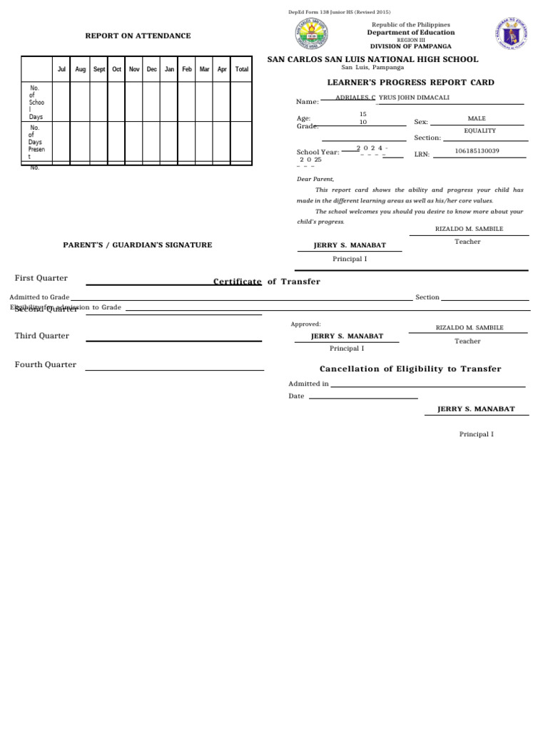 SF9 Report Card | PDF