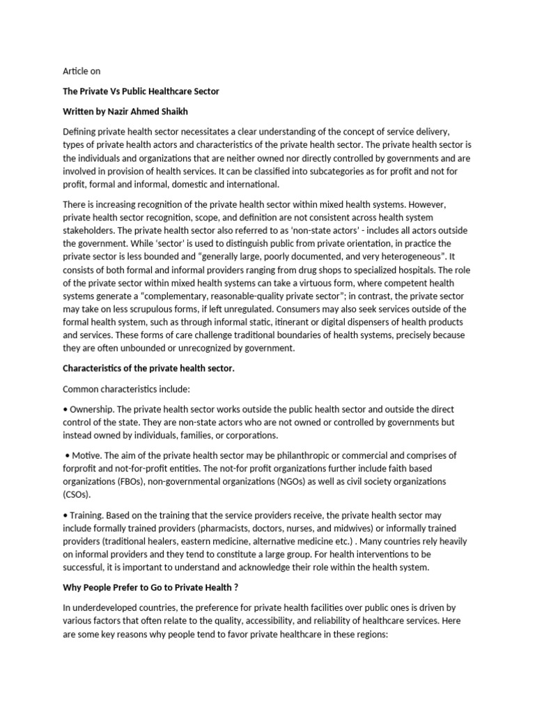 The Private Vs Public Healthcare Sector | PDF