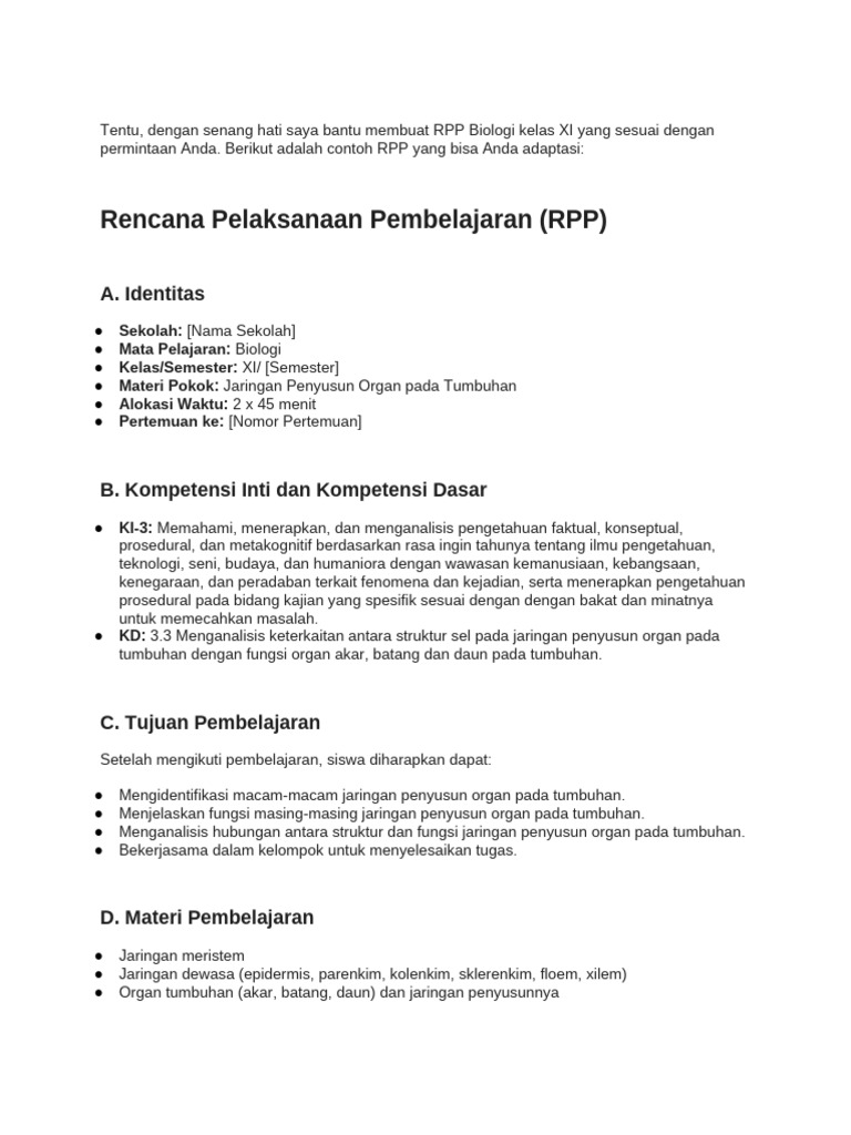 Buat RPP Biologi Model Terbaru Kelas XI Dengan Du... | PDF