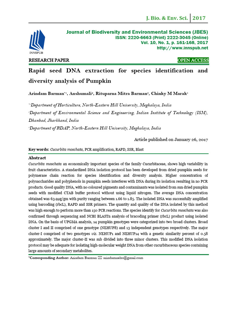 Rapid DNA Extraction from Pumpkin Seeds | PDF | Polymerase Chain ...