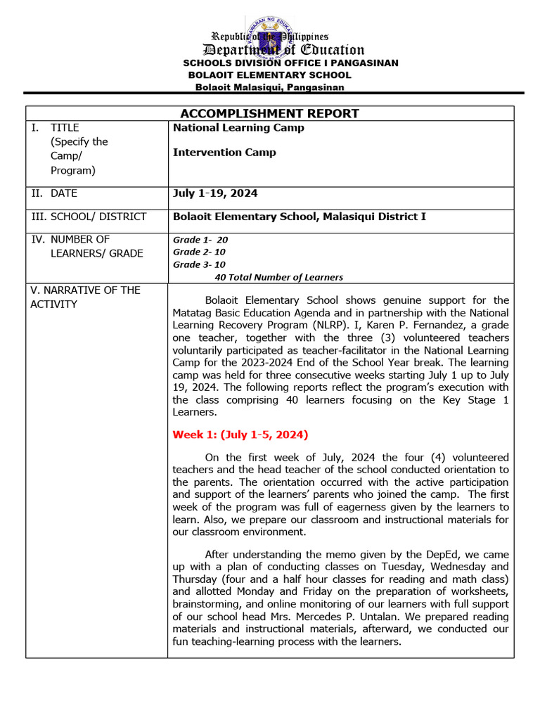 Karen Fernandez Weekly Accomplishment Report With Reflection | PDF