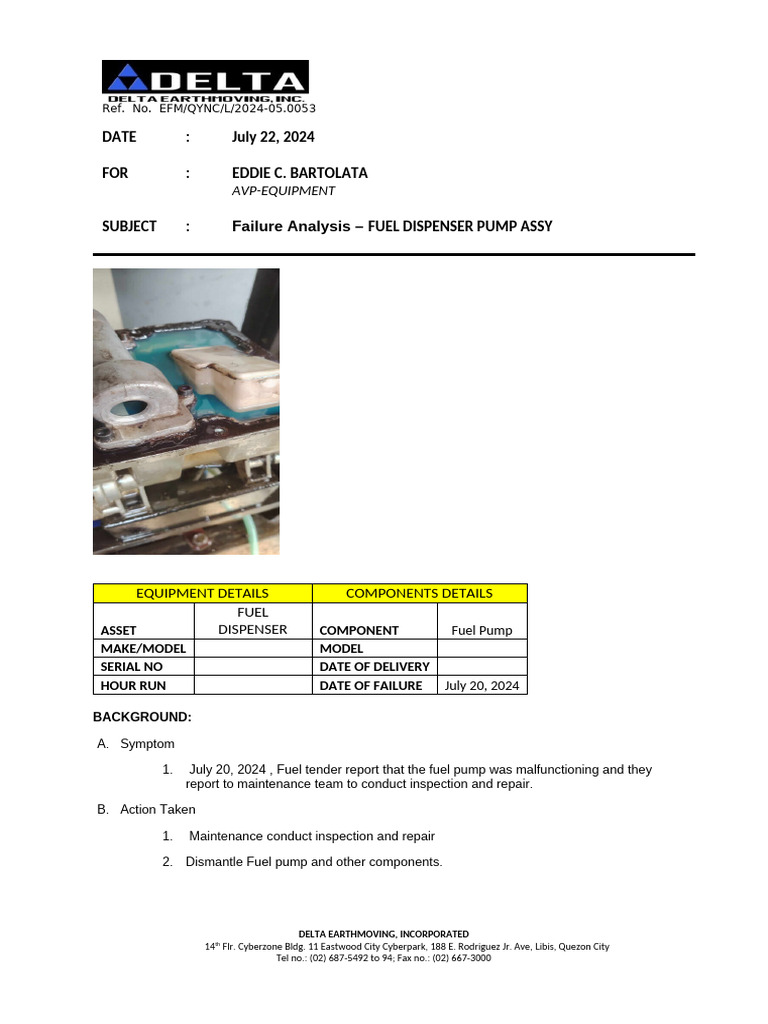 Fuel Dispenser Failure Report | PDF