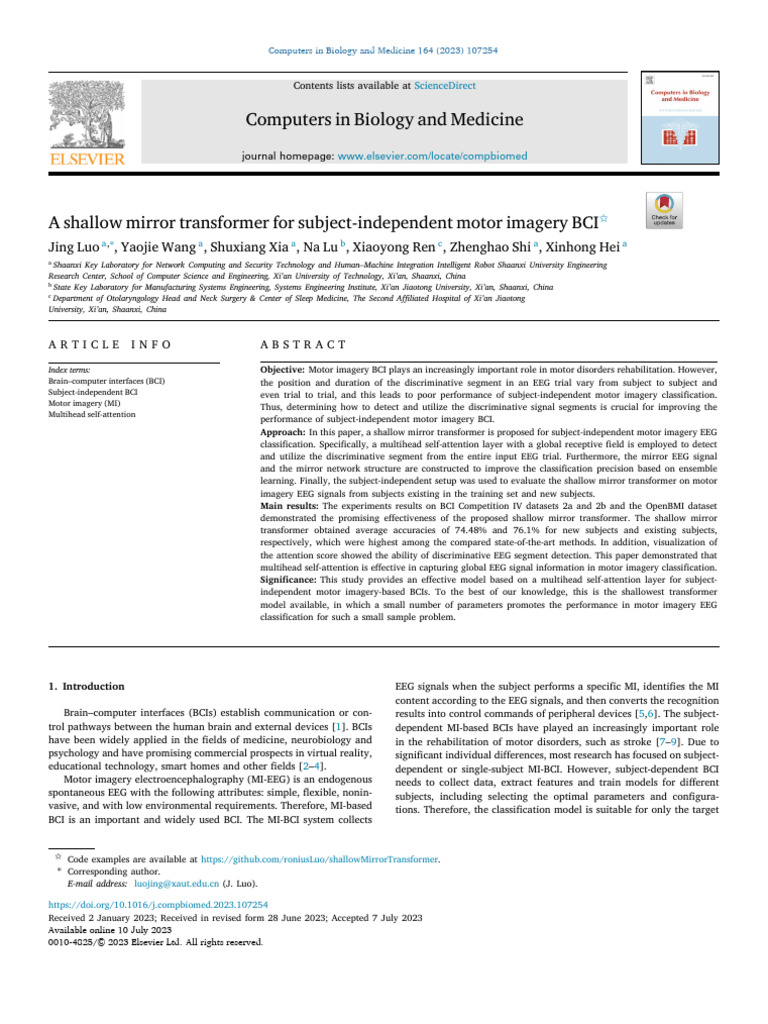 A Shallow Mirror Transformer For Subject-Independent Motor Imagery BCI ...