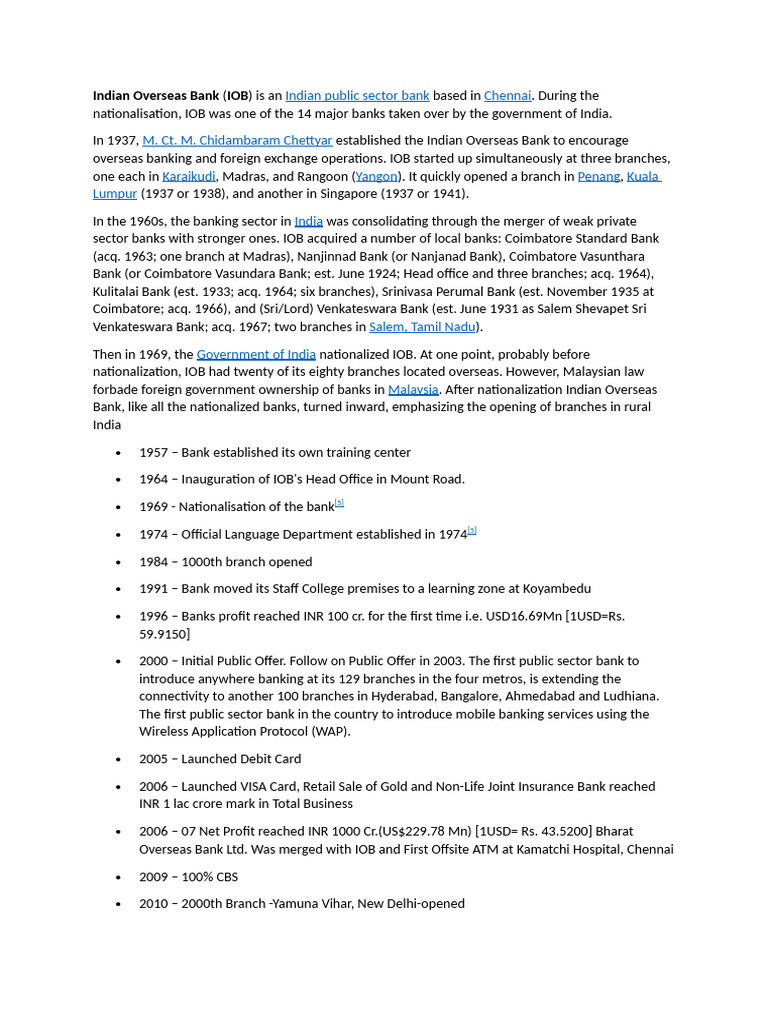 Indian Overseas Bank IOB | PDF