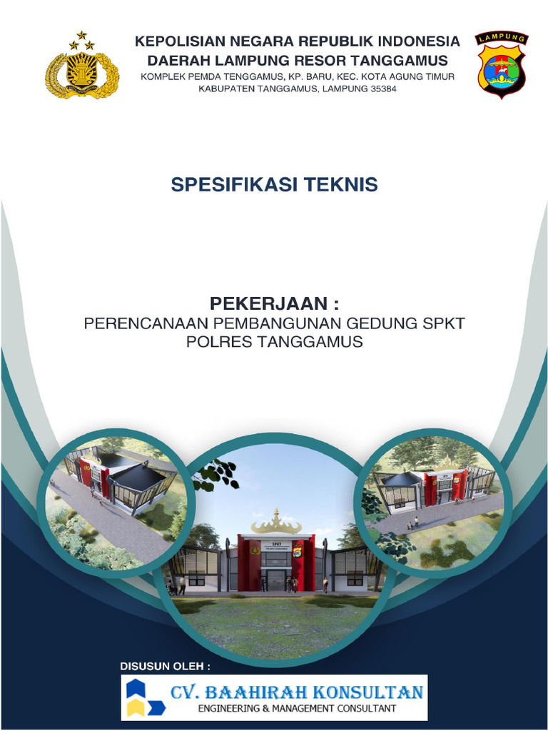 SPEKTEK Perencanaan Pembangunan Gedung SPKT Polres Tanggamus | PDF