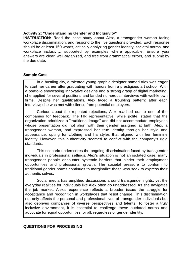Activity 2 Understanding Gender and Inclusivity | PDF
