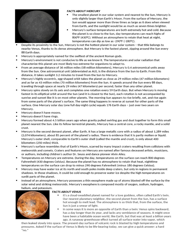 Additional Handouts For Solar System | PDF