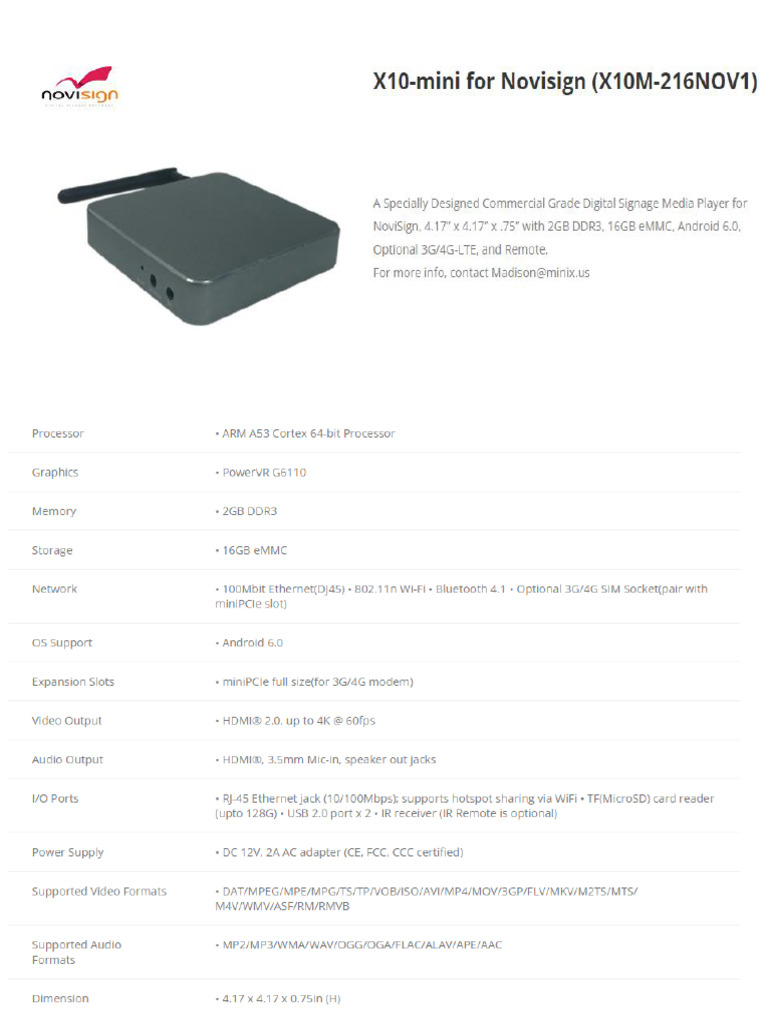 NoviSign Media Player | PDF