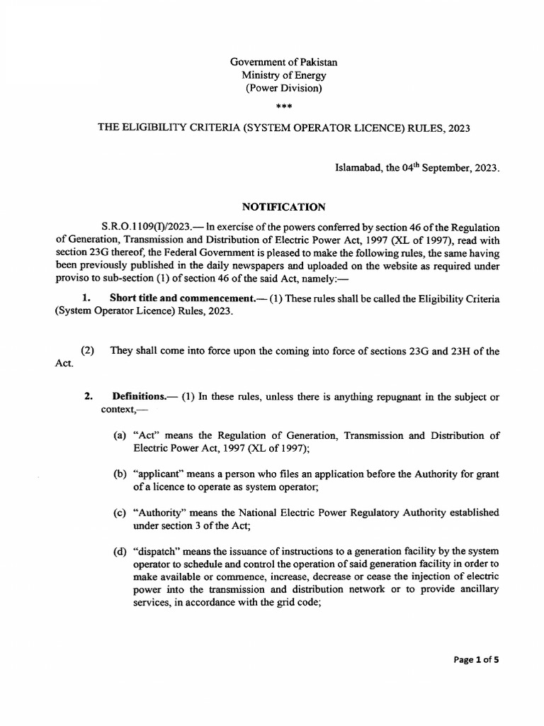 The Eligibilty Criteria (System Operator License) Rules, 2023 | PDF