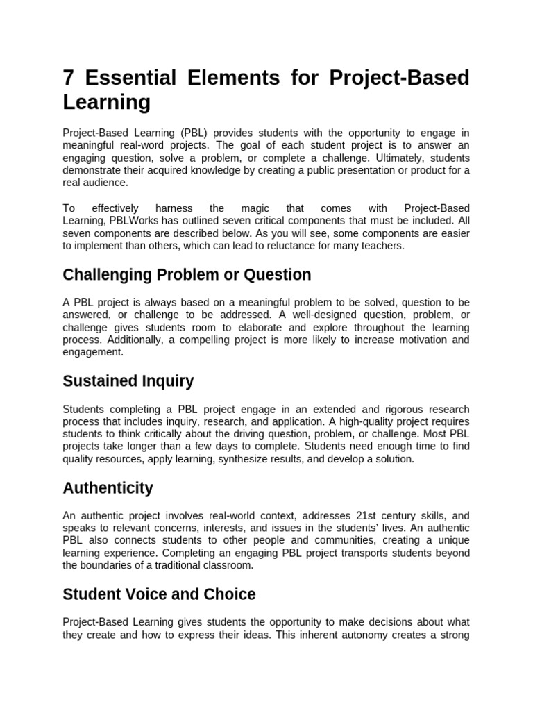 7 Essential Elements of PBL | PDF | Project Based Learning | Cognition