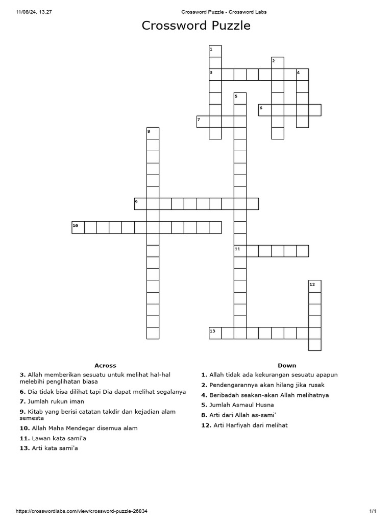 Crossword Puzzle Crossword Labs Soal Pdf