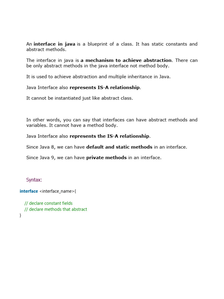 Interface in Java | PDF